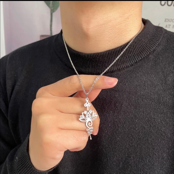 New Unalome Hollow Lotus Flower pendant Necklace - Picture 3 of 10